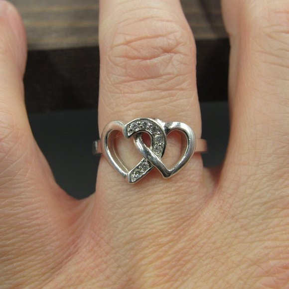 Size 7 Sterling Silver Double Cubic Zirconia Ring - Picture 4 of 8